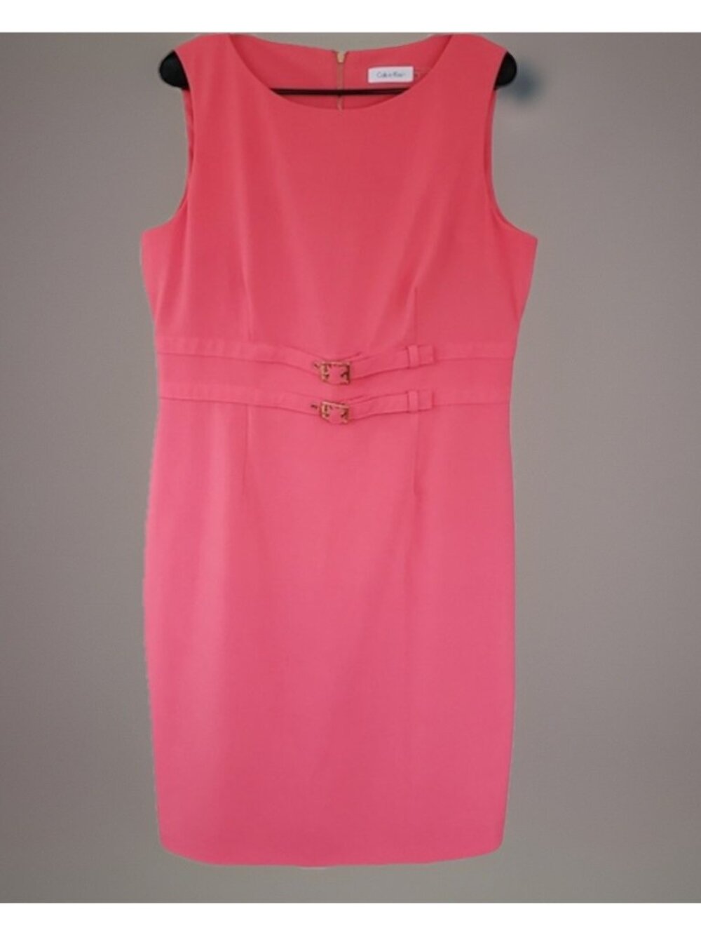Calvin Klein Womens Sleeveless Belted Sheath Dress In Pink Size 8